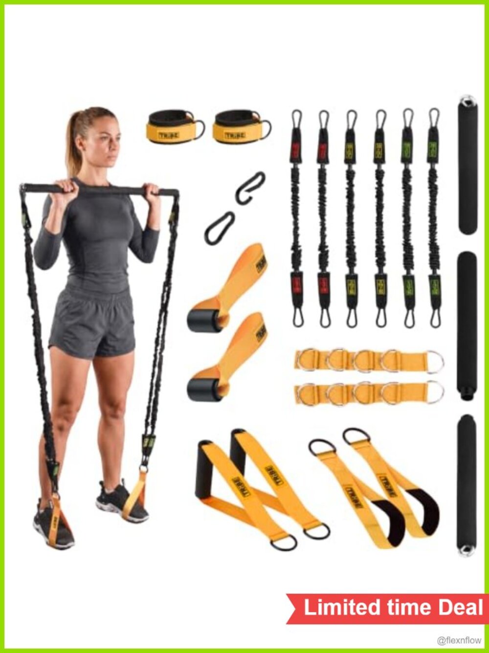 Resistance Bands Set with Handles, Bar, Ankle Straps, Door Anchor, 180lb